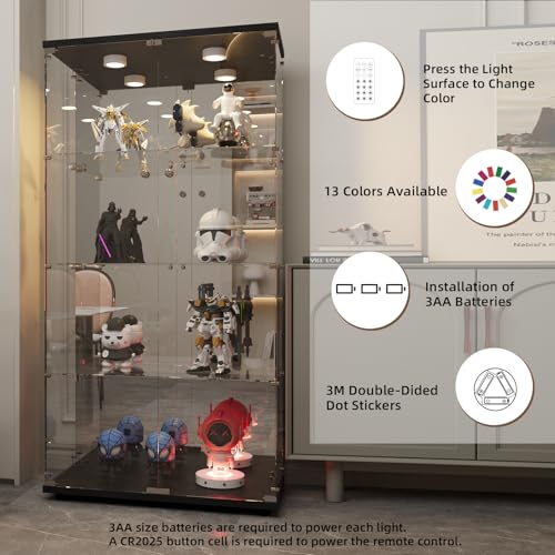 Image of Beauty4U Black Glass Display Cabinet with LED&Mirror, 4-Shelf Curio Cabinet