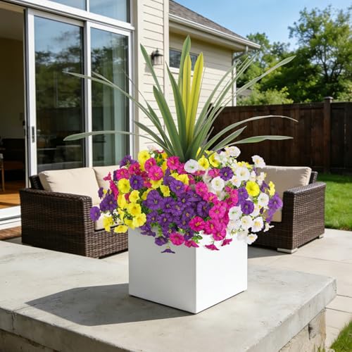 INXUGAO Artificial Flowers for Outdoors Fake Plants Outside, 12 Bundles Silk Morning Glory with Eucalyptus + Orchid Leaf UV Resistant Realistic Faux Flowers for Porch Planter Garde image 6