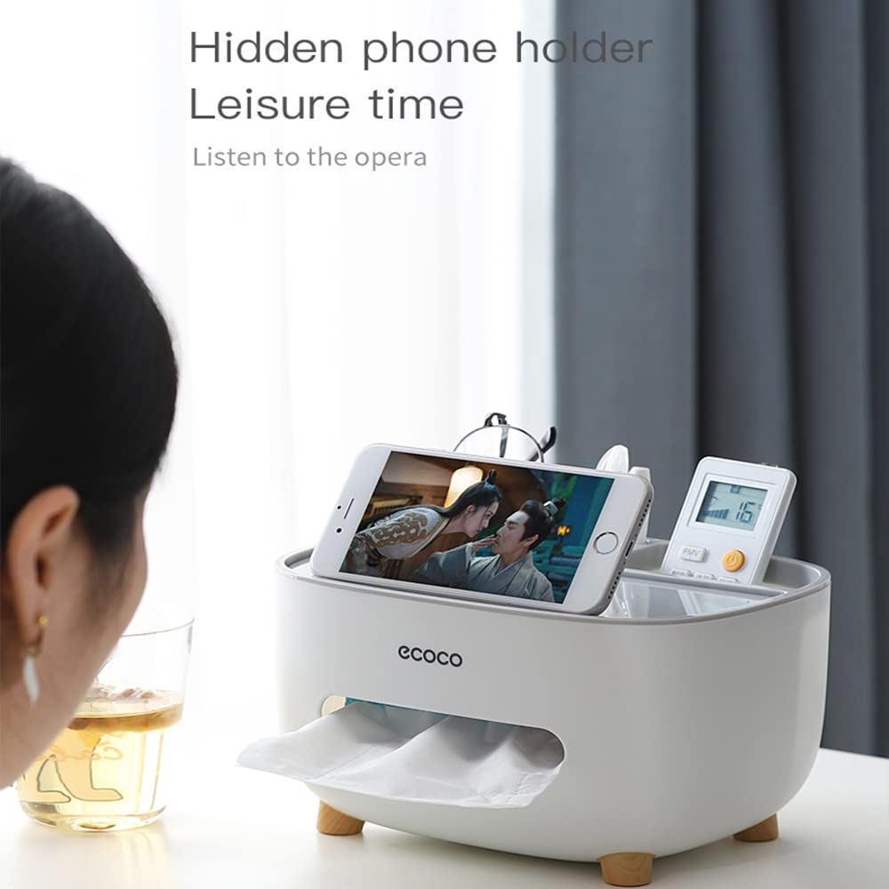 MAGICKK Rectangular Decorative Tissue Box Holder with Remote Control Holder, Multifunction Nightstand Napkin Storage Box, Pumping Paper Dispenser for Bathroom, Bedroom, Kitchen, Office