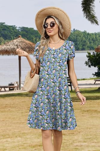 Image of Zeagoo Womens Summer A-Line Dress with Pockets Mini Short Sleeve Dresses Flowy Beach Swing Dress 2026 Vacation Travel