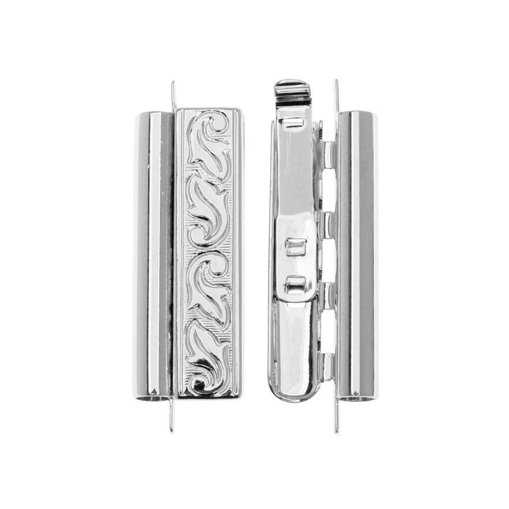 Elegant Elements Beadslides, Seed Bead Slide Tube Clasp Swirling Leaves 24x10mm, Rhodium Plated - Image 2