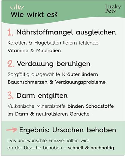 Lucky Pets Gras- & Kotfresser Tabletten Hund – 100 % pflanzlich und magenschonend – Mit Ulmenrinde und Heilerde – Gras und Kotfresser Drops Hund gegen Fressverhalten bei Nährstoffmangel