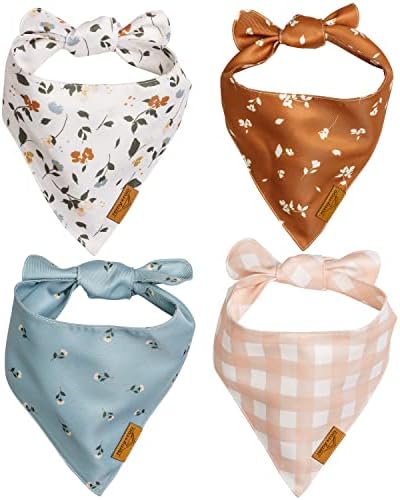 Remy+Roo Small Spring Dog Bandanas – 4 Pack Emily Set | Premium Durable Adjustable Polyester Fabric | Patented Shape Girl Dog Bandana, Floral Dog Bandana