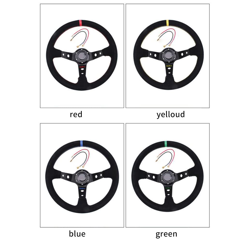 Volanti da corsa, volante sportivo da corsa per auto, volante a 6 bulloni volante a 6 bulloni Rally/Drift/Race/universale da 13 pollici in pelle scamosciata con pulsante clacson Set di accessori