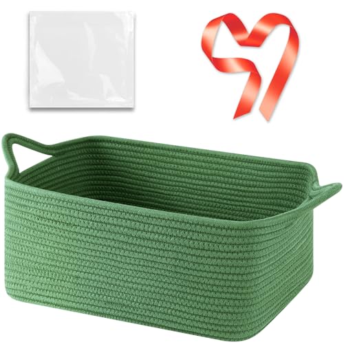 Image of OIASKET Large Empty Cotton Rope Gift Basket with Handles, 16.5 inchx12.6 inchx7 inch Decorative Woven Storage Basket with Gift Bag and Ribbon Set for Baby Shower, Toy Organizer for Kids, Dogs & Cats - Green