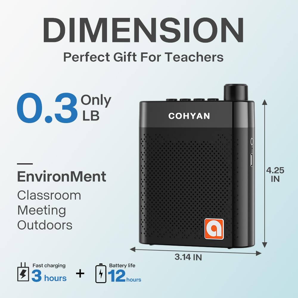 Amplificateur de voix portable pour enseignants, microphone, haut-parleur mégaphone rechargeable avec amplificateurs de puissance de lecture AUX pour salle de classe, entraînement, réunion