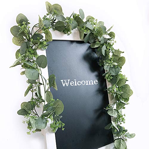 6' Long Faux Seeded Eucalyptus Garland Fake Silver Dollar Eucalyptus Leaves Greenery Hanging Garland Vine Table Runner Garland Artificial Silk Eucalyptus Decorations for Wedding Christmas Holiday - Thumbnail 4