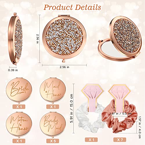 16 Pcs Proposal Gifts Set Compact Pocket Mirrors Bride Maid Of Honor Matron Of Honor Bridesmaid Diamond Makeup Mirrors With Hair Scrunchies For Wedding Bachelorette Bride Shower Party Bridesmaid Gifts #TOP1