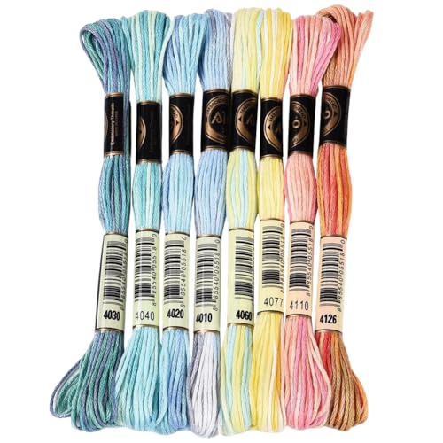Image of 70 Yards 8 Skeins Gradient 6 Strands Mixed Color Cross Stitch Floss Variegated Embroidery Thread Colored Friendship Bracelet String Polyester Threads Set for Hand Sewing Making Craft Supply