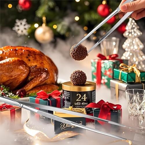 KTFNOMES 2 Stück 30,5 cm Kochpinzette, feine Pinzette, extra lange Edelstahl-Küchenpinzette, zum Grillen, Servieren und Zubereiten von Lebensmitteln, Silber