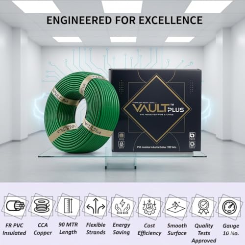 Image of VAULTPlus Green 4MM 90 MTR CCA Copper Electrical Wire |Conductivity Cable for Home & Industrial Wiring