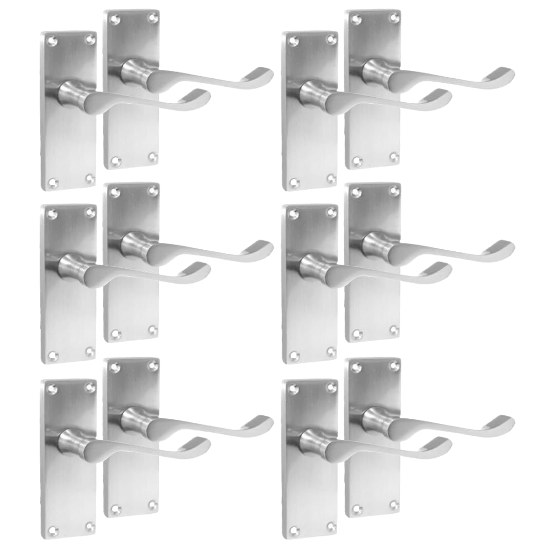 Epsom Door Handle Silver Satin Chrome Scroll Door Handle Set - Victorian Style Internal And External Lever Door Handles With Backplate 118Mm X 42Mm Sets 6