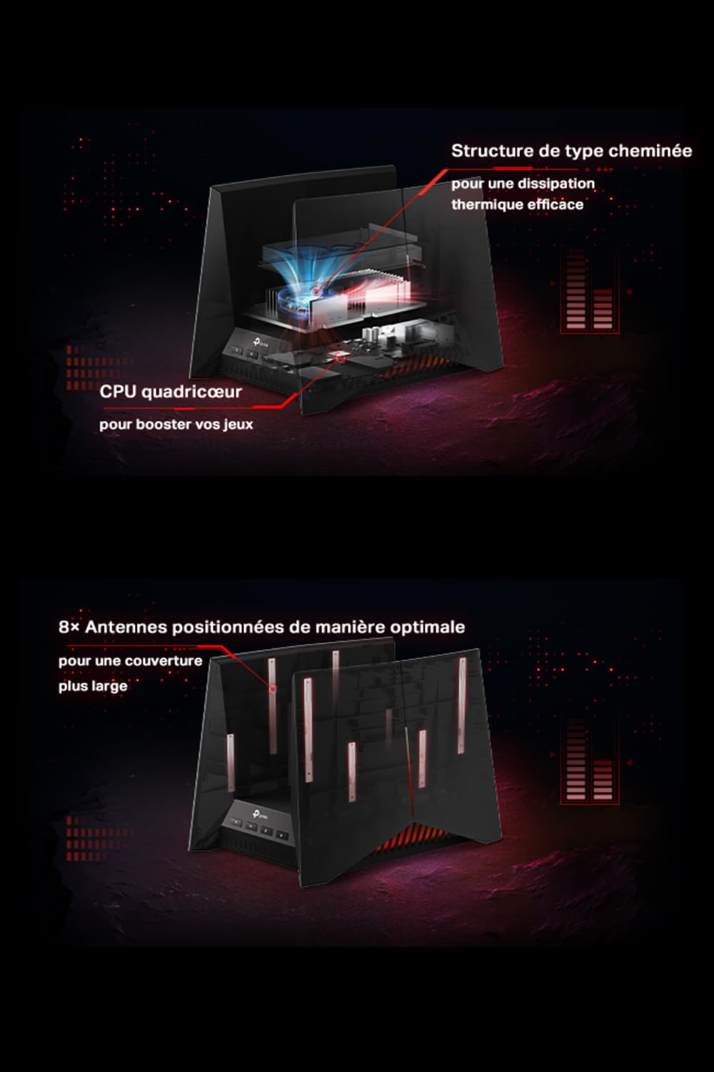 TP-Link Archer GE800 - Routeur Gaming - Wi-Fi 7 Tri-Band - 2×10Gbps, Connecteur Gaming dédié, Panneau de Jeu Spécial, Accélération Exclusive pour les Jeux, Design Orienté Jeu