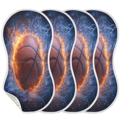 Basketball Water Fire Burp Cloths Cotton Baby Washcloths,Large 22x11in Burping Cloth Absorbent and Soft for Newborn Baby Boys and Girls,1 Pack3