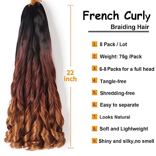 French Curly Braiding Hair 22 Inch 8Pack/lot Loose Wavy Spiral Curl Braids Crochet Hair Deep Wave Synthetic Extensions Pre Stretched Bouncy Braiding Hair(1B/33/30) - Image 2