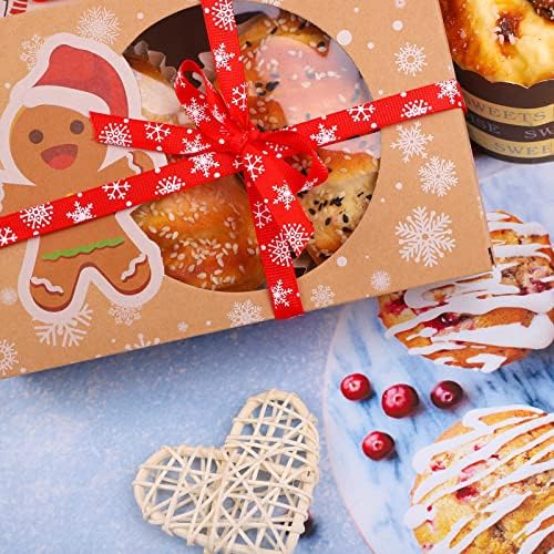 ELCOHO 12 Pack Kraft Christmas Cookie Boxes Bakery with Clear Window Candy Treat Boxes Holiday Xmas Gift Bags Paper Gift Boxes for Party Supplies, 6 Style