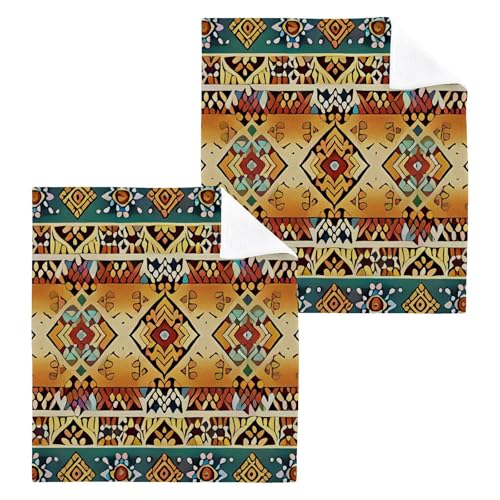 YANENDIE Ethnic Aztec Navajo Washcloths Towels, Highly Absorbent and Soft Cotton Face Cloths, 2 Pack Quick Dry Wash Cloths - 12 X 12 Inches