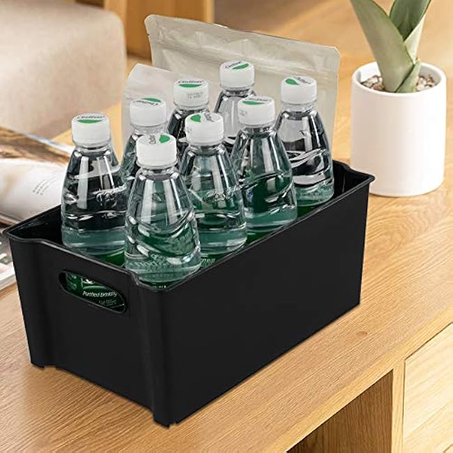 4-Pack Black Stackable Plastic Storage Basket/Storage Bin Organizer