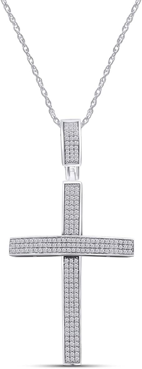 SAVEARTH DIAMONDS 1/2 CT.t.w Round Cut Lab Grown Diamond Christian Cross Pendant Necklace In 10k Gold on an 18" Chain (0.50 Cttw, G-H Color, VS-SI Clarity)
