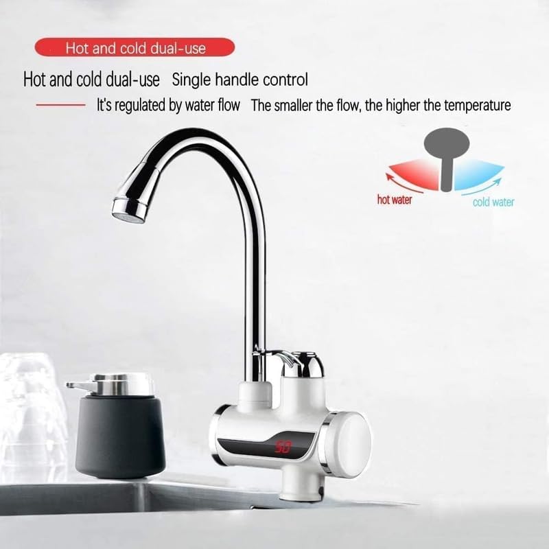 Image of Drumstone 𝟏𝟓 𝐘𝐞𝐚𝐫𝐬 𝐆𝐮𝐚𝐫𝐚𝐧𝐭𝐞𝐞 Instant hot water LED tap heater with quick heating element, ABS shockproof electric tap for home and commercial use