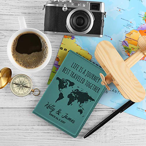 Personalized Passport Holder W Name And Quote - Custom Engraved Leather Passport Cover For Women And Men - Gifts For Travelers, Honeymoon, Travel Gifts | Blue #TOP3