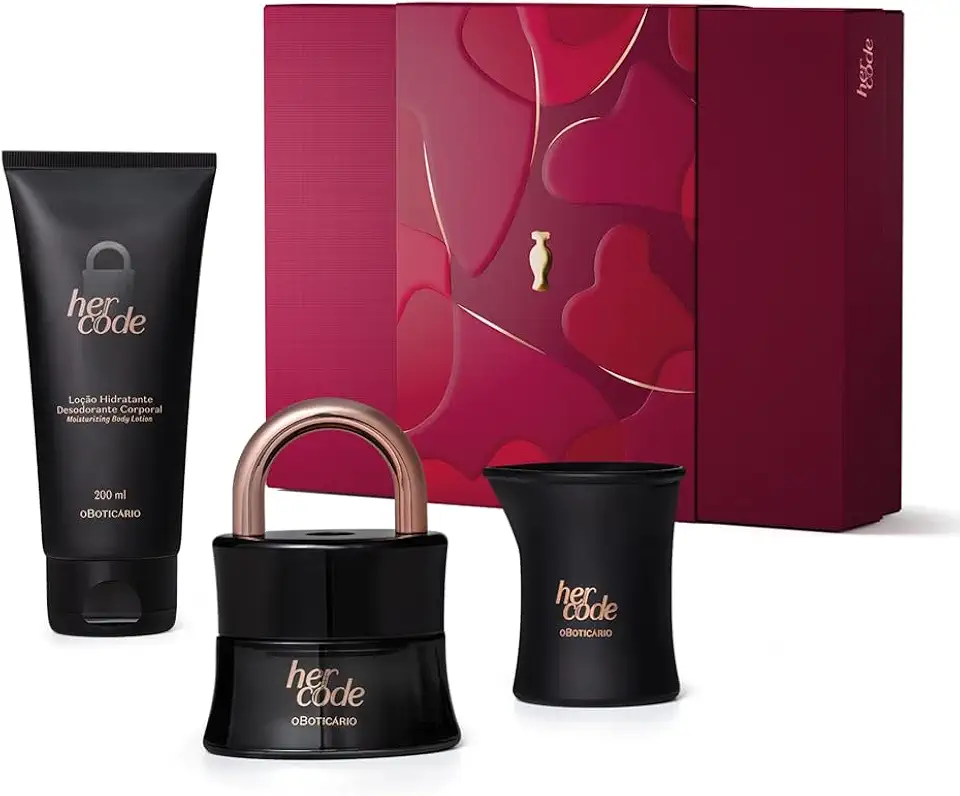 Kit Her Code: Eau de Parfum 50ml, Loção 200ml e Vela de Massagem