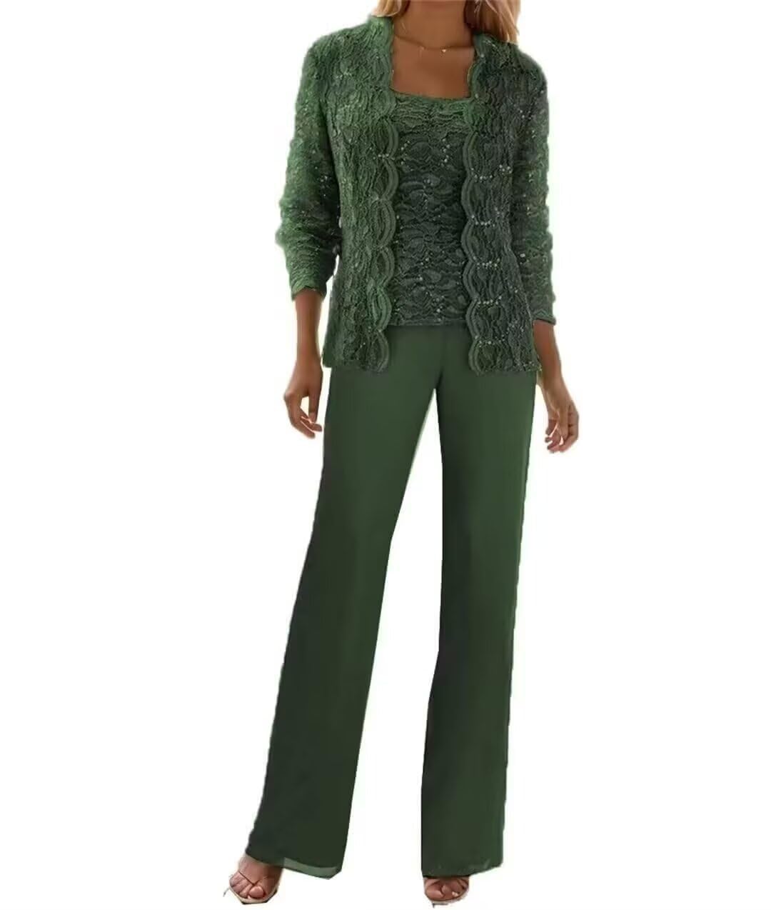 3 Pieces Chiffon Lace Mother of The Bride Pant Suits with Jackets Sequins Wedding Guest Dresses for Women