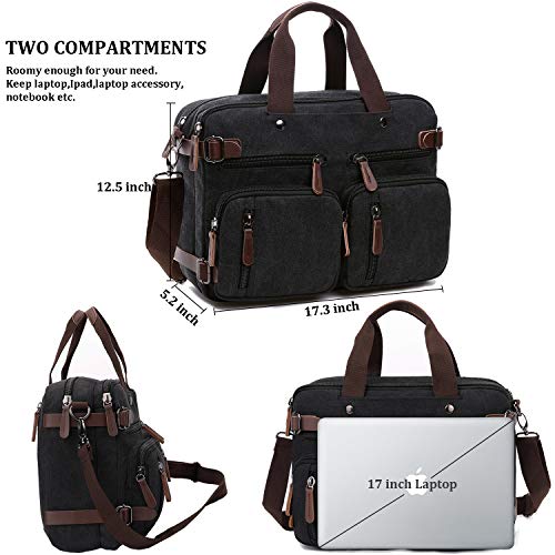 3 in 1 Convertible Laptop Backpack, 17.3 inch Messenger Bag for Men, Multi-Functional Travel Laptop Bag for College Men Women (17.3 Inch, Black)3