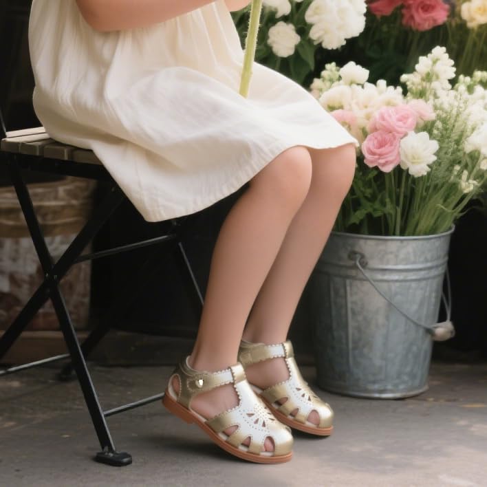 Image of ESTINE Toddler Girls Little Kids Close Toe Sandals - Flower Girl Dress Flats Summer Shoes