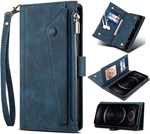 Étui iPhone 14 avec porte-carte bleu étui portefeuille clapet protection 6,1 pouces