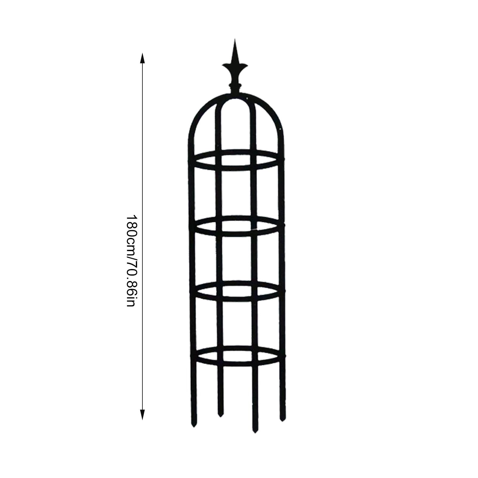 Obélisque de jardin 180 cm, grimpantes avec cadre en métal, treillage de vignes, décor floral, noir, cour ronde, résistante aux intempéries