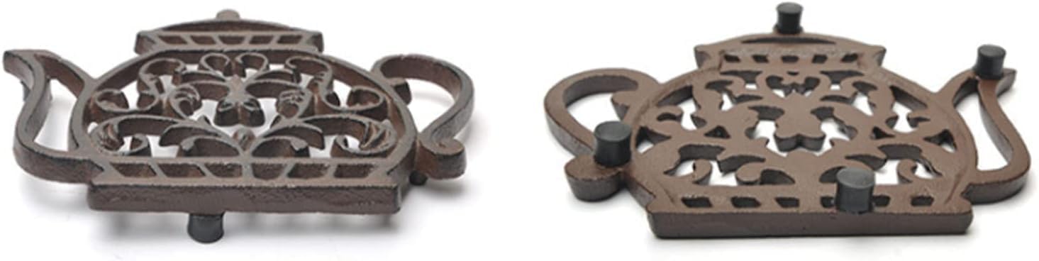 Cast Iron Trivets for Hot Dishes, Rustproof Tea Pot Trivet with Rubber Feet image 5