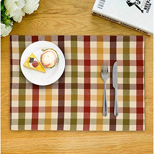 Urban Villa, Harvest Checks,100% Cotton Fused Place Mats , 14''x 20'' Over Sized ,Set of 6 Buffalo Check Plaid , Every Day Use ,Heavier Quality