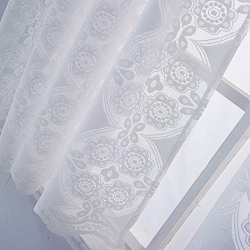 Homeyho Rod Pocket Sheer Cafe Curtain Kitchen Lace Tier Curtain With Attached Valance Panel Half Curtains Small Curtains For Bathroom Windows Short Curtains For Bedroom Girls 29 X 36 Inch White #TOP7