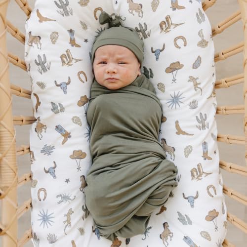 Image of Mebie Baby Olive Stretch Swaddle, Modern and Neutral Swaddle Blanket for Baby Girl or Boy, Soft Baby Blankets, Newborn Swaddle Blanket, 0-3 Month, Comfy Wrap, Baby Essentials & Gifts (47 inch x 47 inch)