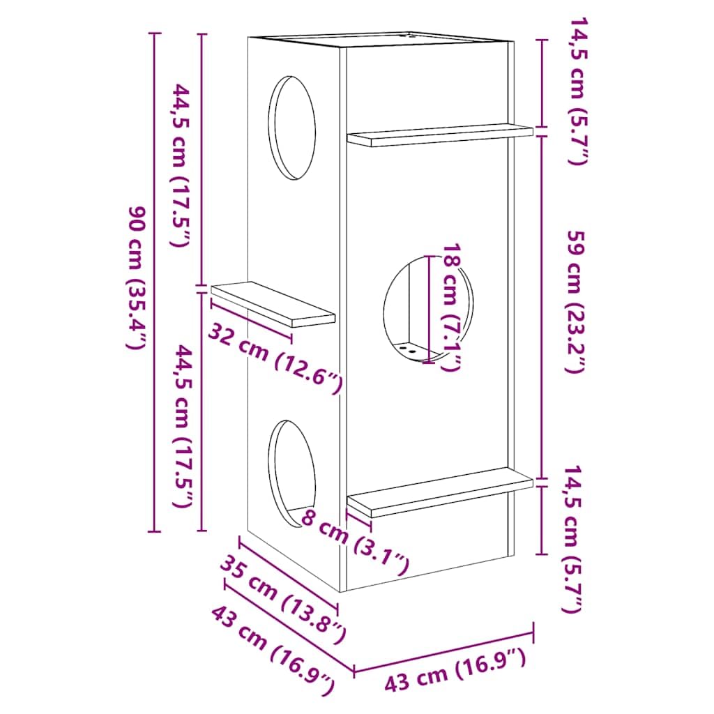 vidaXL Casa para Gatos Cera marrón 43x43x90 cm Madera Maciza Pino, casa para Gatos de Interior, Muebles para Gatos, caseta para Gatos