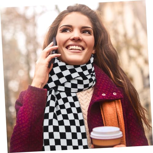 GALPADA 1 PC Checkerboard Scarf Yarn Scarf Xmas Winter Scarves for Women Winter Plaid for Women Christmas Warm Chessboard Black White Grid2