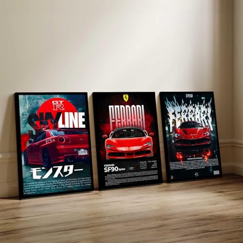 Image of kotart Big Sports Cars Framed Posters Gift Items for Boys Room Wall Decoration Bedroom Living Room Office Studio Decor | Car Poster Frame for Wall Decor Set Of 3 Size (19 X 25 inch)