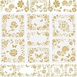 WANDIC 3 Hojas Pegatinas para Muebles de Flores Calcomanías de Transferencia de Muebles Dorado para Decoración de Trabajos, 15 x 30 cm