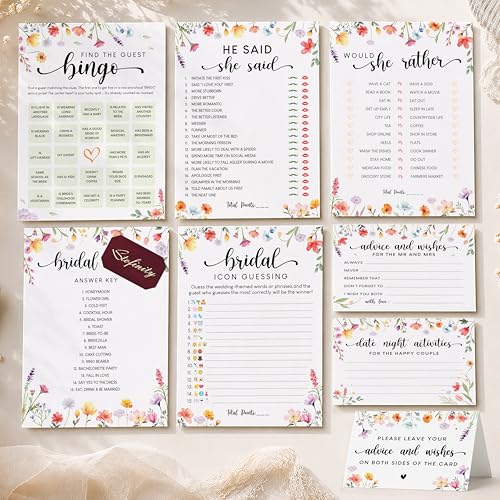 STOFINITY Wildflower Bridal Shower Games 50 Guests - Wedding Advice and Wishes for The Mr and Mrs Bingo Bridal Shower Decorations Funny He Said She Said Would You Rather Wedding Game Ideas