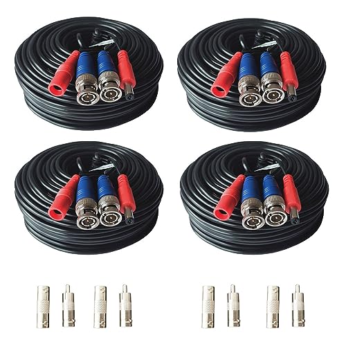 La mejor comparación de Sistema de Camaras de Vigilancia del mes. 47 Yuarisx - Paquete de 4 cables de alimentación de video todo en uno de 100 pies, cable de seguridad para cámara de seguridad BNC, cable de vigilancia para instalación de sistema...