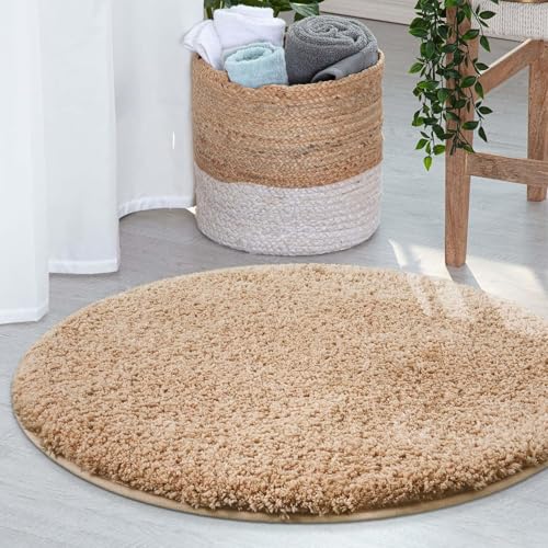 Image of Premium Antiskid Shaggy Carpet /Rug Plain Fur Rectangular Rugs,Soft Microfiber for Bedroom,Living Room,Kids Room,Hall etc (Gold, 5X5 FEET Round)