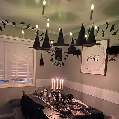 Image of Amagic 24 Pcs Hanging Floating Candles, No Remote & Battery, Flameless Led Taper Candles Flickering, Battery Operated Candlesticks, for Fireplace