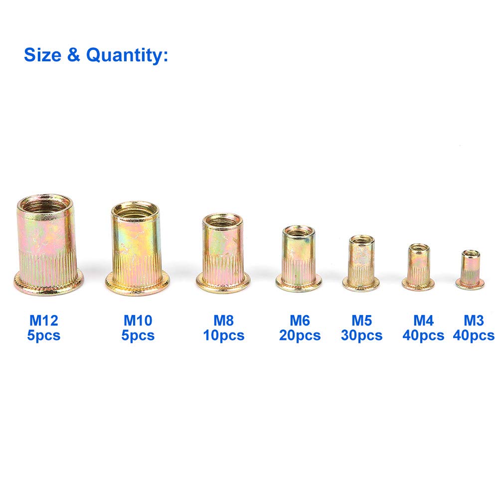 Jeu De 150 Rivets Filetés Aveugles M3 à M10 - Écrous à Riveter Tête Plate, Pour Bricolage Et Fixation