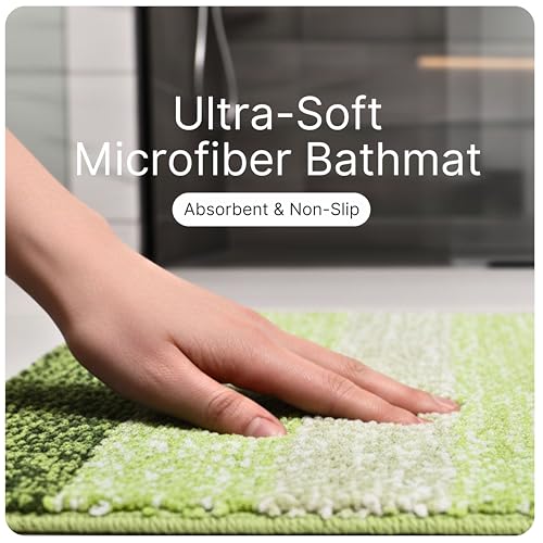 Image of Saral Home Microfiber Striped Anti-Skid Bath Mats,35x50cm Pack of 2(Green)