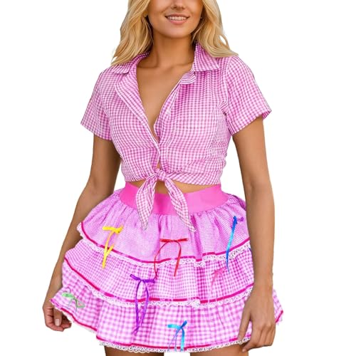 Tenue de soirée costumée ensemble jupe vichy et haut court