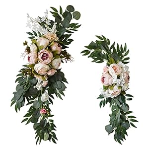 Machoo Decorative Swags Wedding Arch Flowers Swags Artificial Flowers for Decoration 2 Pcs Peony Flower Swag for Wedding Decor Welcome Sign Wedding Arch Lintel Decor (Champagne)