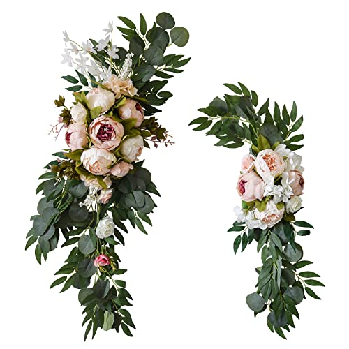 Decorative Swags Wedding Arch Flowers Swags Artificial Flowers for Decoration 2 Pcs Peony Flower Swag for Wedding Decor Welcome Sign Wedding Arch Lintel Decor (Champagne)