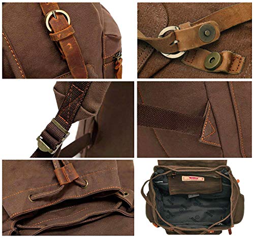 Huachen 1039 Vintage Canvas Backpack,17 Inch Laptop Backpacks Rucksack,Shoulder Travel Camping Hiking Backpacks thumb #4