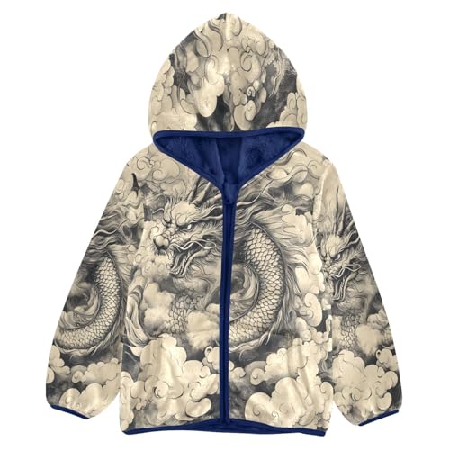 Dragon Amidst Swirling Clouds Toddler Fleece Jacket Girl Boys Hooded Fleece Jacket Coat Warm Outwear Zip-up 3-10T